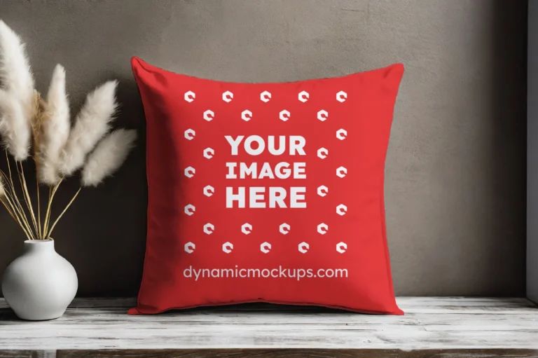 Red Square Pillow Cover Mockup Template