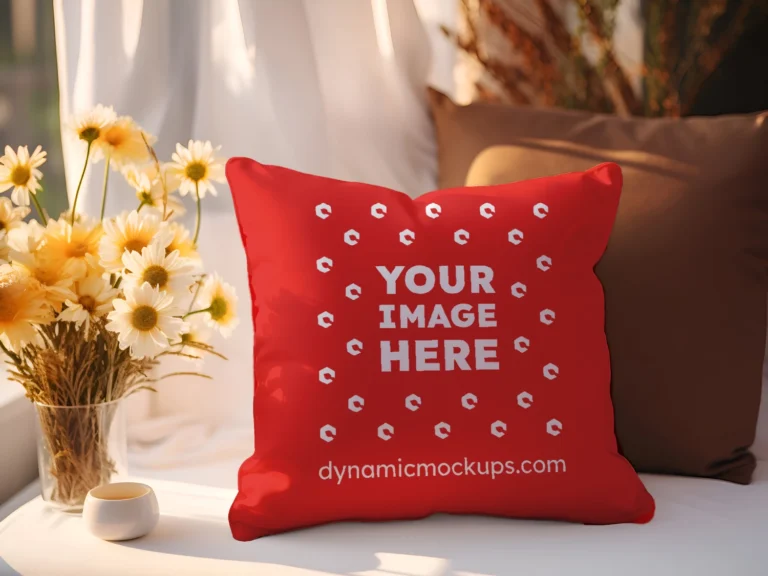 Red Square Pillow Cover Mockup Template