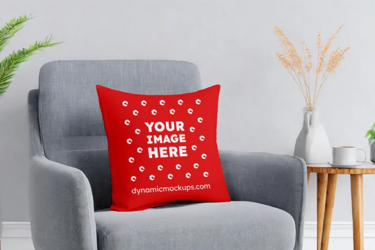 Red Square Pillow Cover Mockup Template