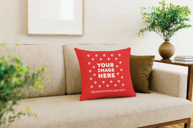 Red Square Pillow Cover Mockup Template