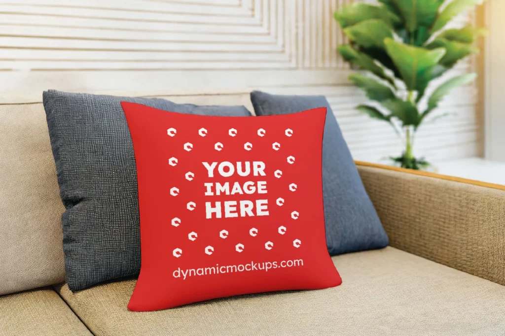 Red Square Pillow Cover Mockup Template