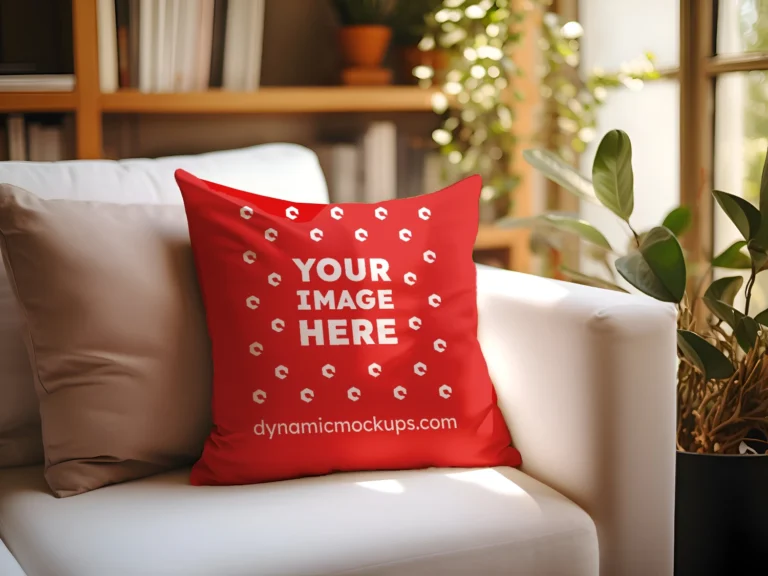 Red Square Pillow Cover Mockup Template