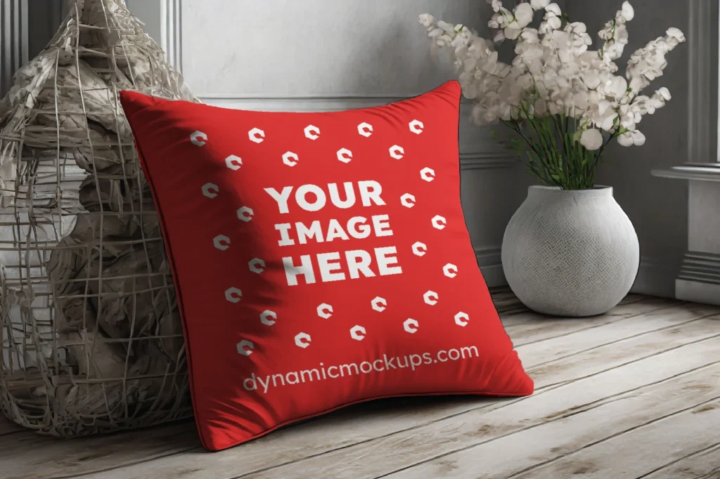 Red Square Pillow Cover Mockup Template