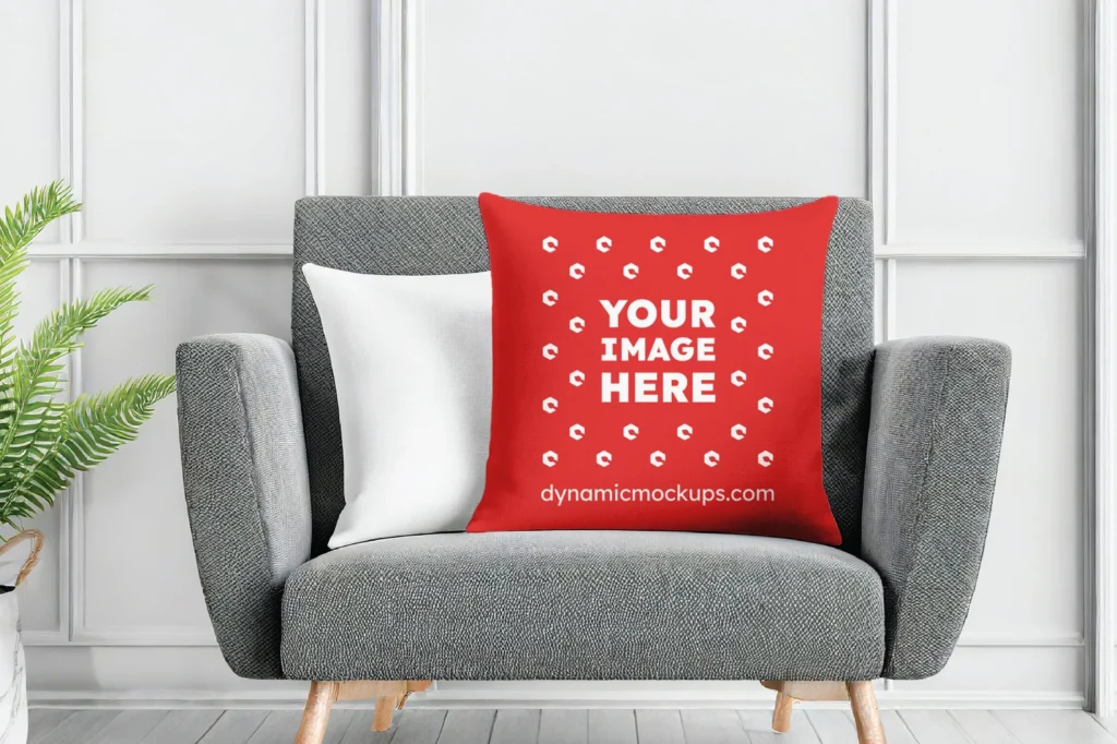 Red Square Pillow Cover Mockup Template