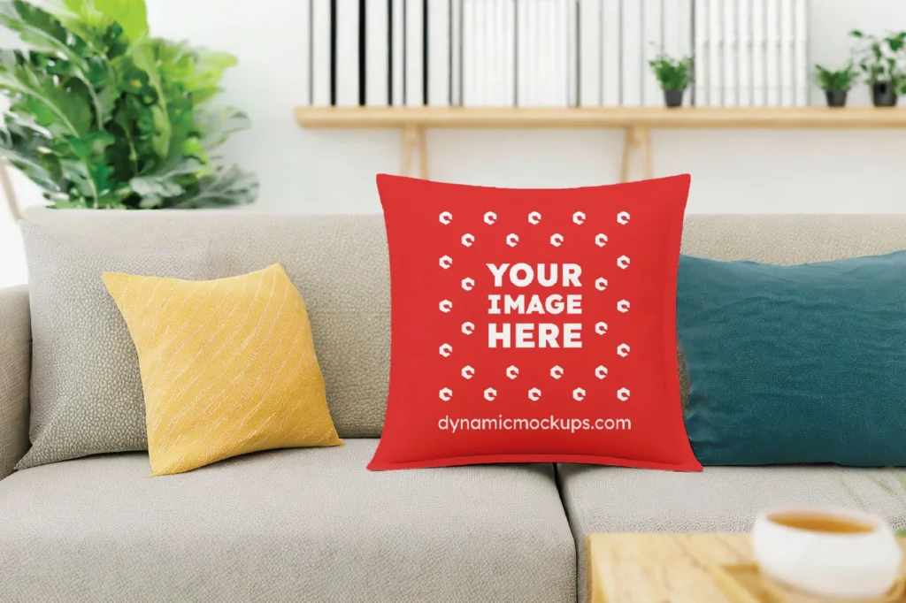 Red Square Pillow Cover Mockup Template