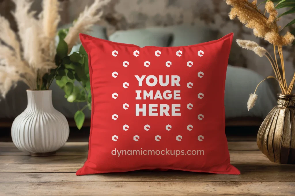 Red Square Pillow Cover Mockup Template