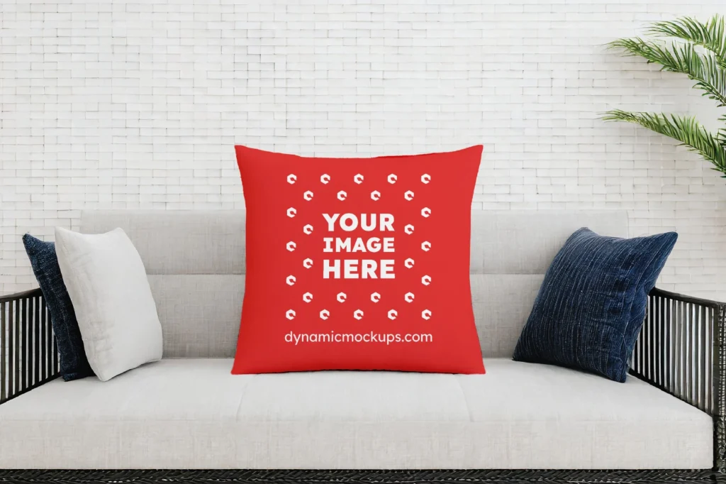 Red Square Pillow Cover Mockup Template