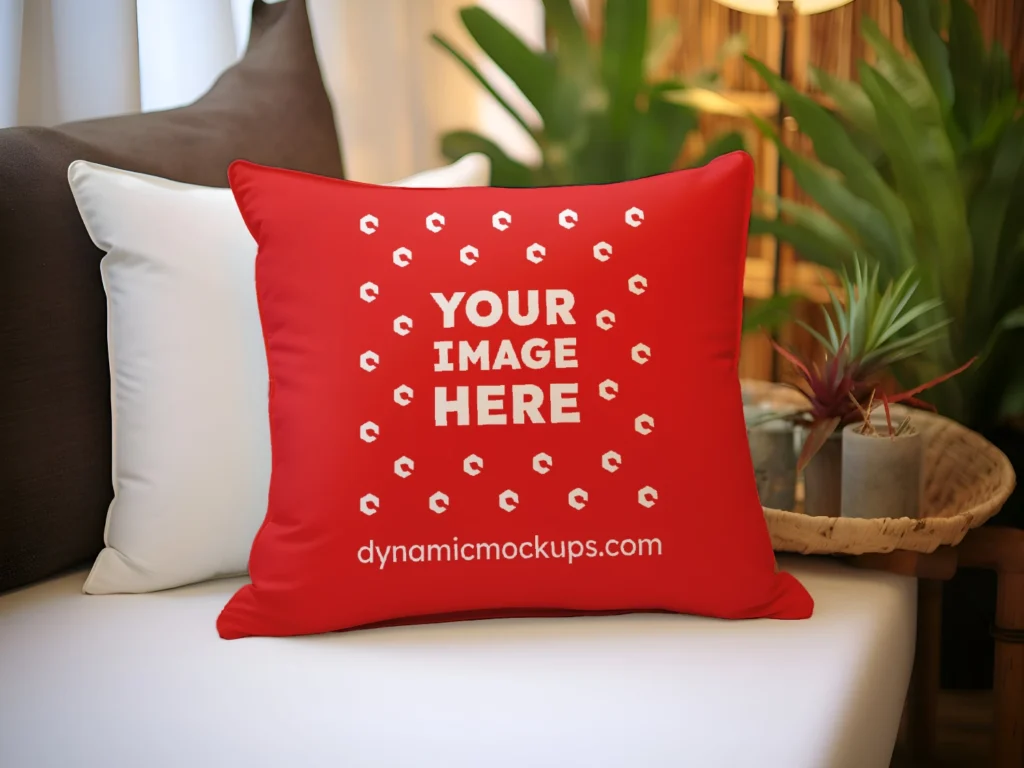 Red Square Pillow Cover Mockup Template