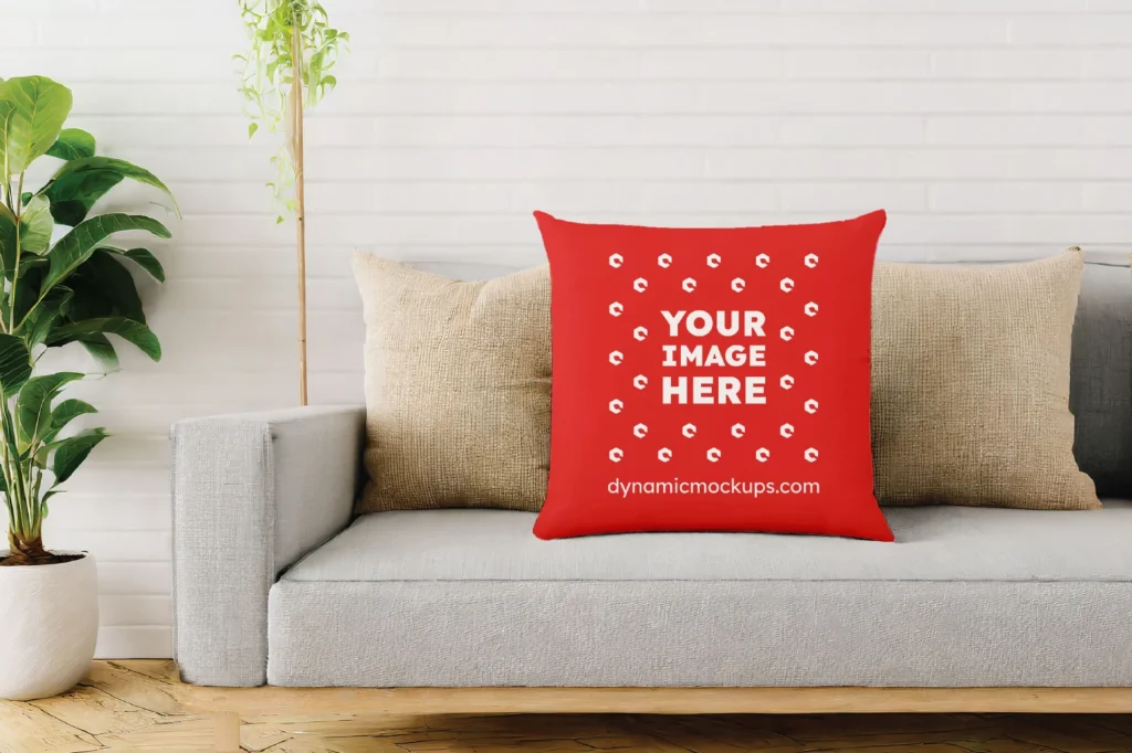 Red Square Pillow Cover Mockup Template