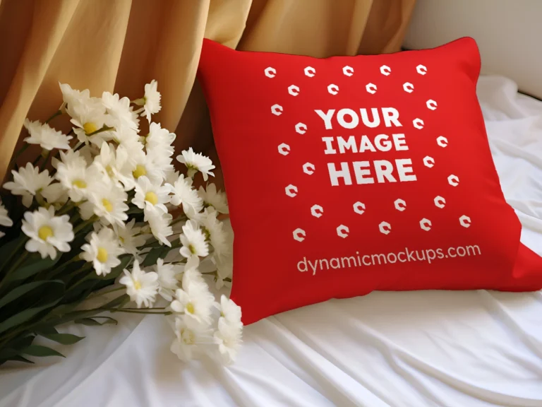 Red Square Pillow Cover Mockup Template