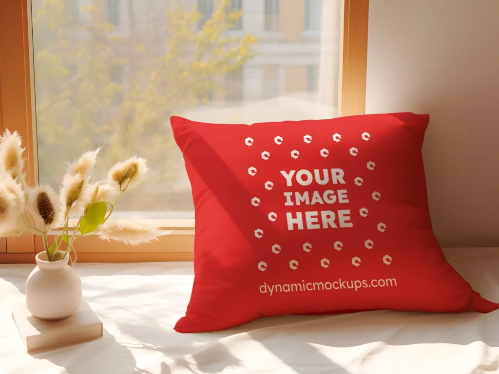 Red Square Pillow Cover Mockup Template