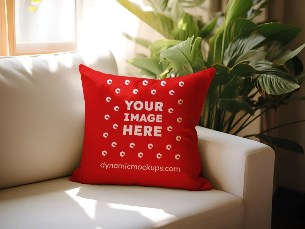 Red Square Pillow Cover Mockup Template