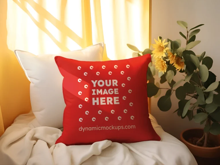 Red Square Pillow Cover Mockup Template