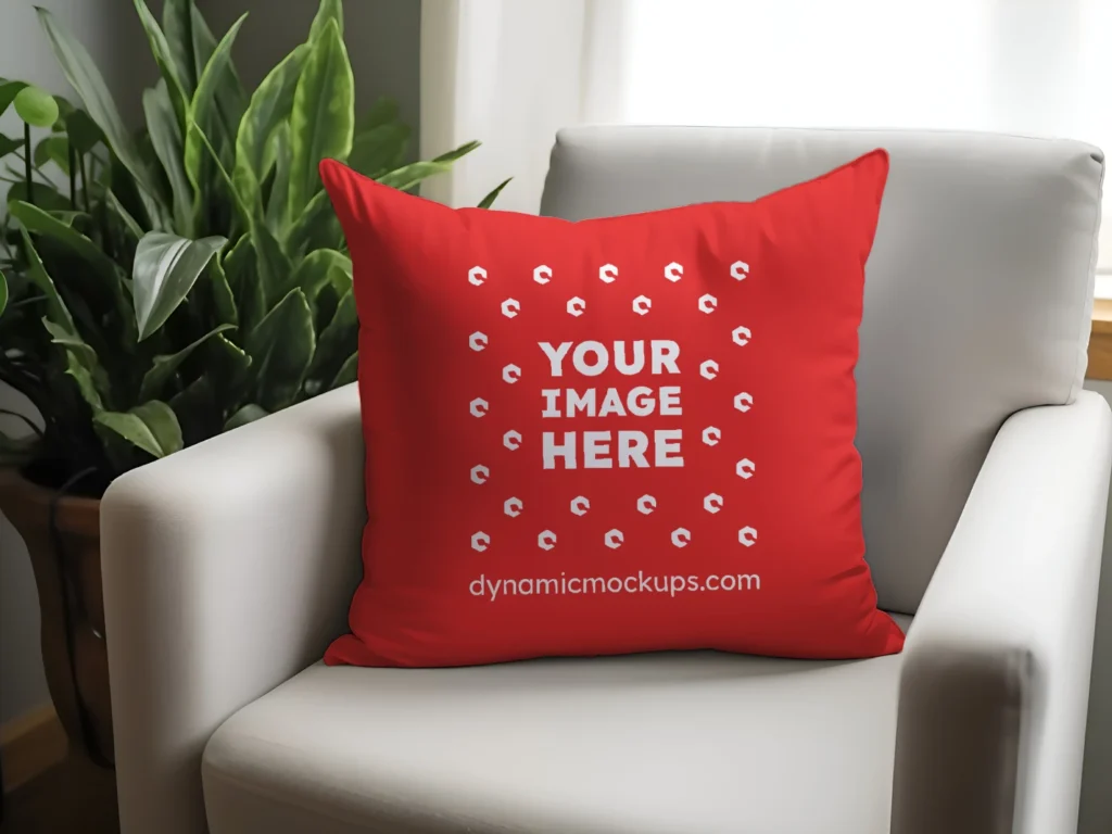 Red Square Pillow Cover Mockup Template