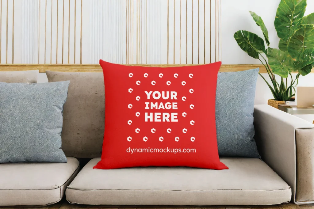 Red Square Pillow Cover Mockup Template