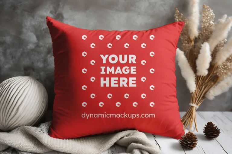 Red Square Pillow Cover Mockup Template