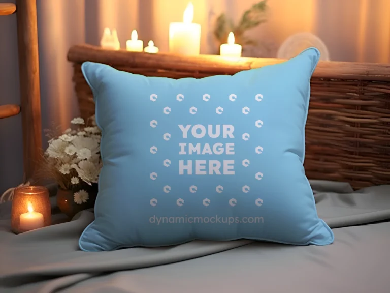 Sky Blue Square Pillow Cover Mockup Template