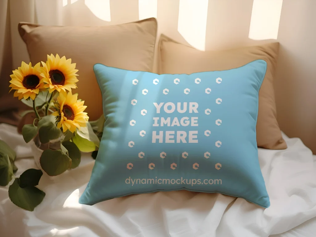 Sky Blue Square Pillow Cover Mockup Template