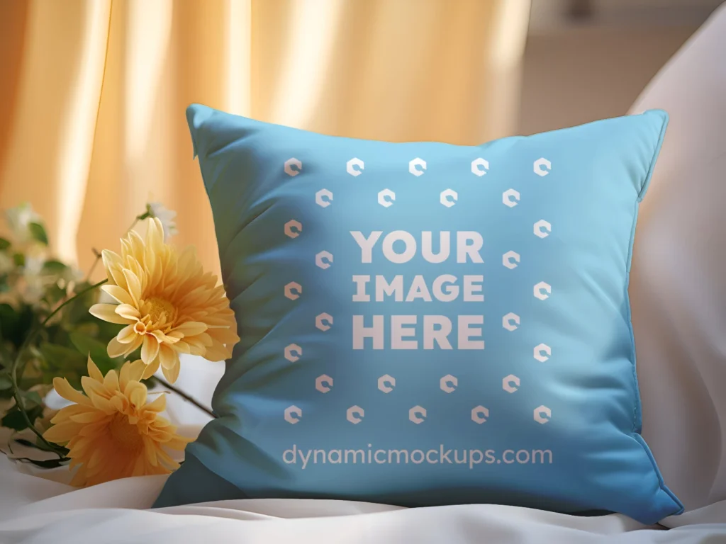 Sky Blue Square Pillow Cover Mockup Template