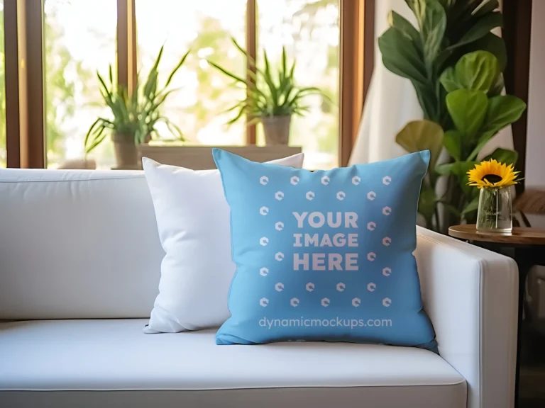 Sky Blue Square Pillow Cover Mockup Template