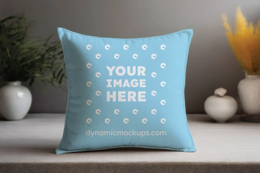 Sky Blue Square Pillow Cover Mockup Template