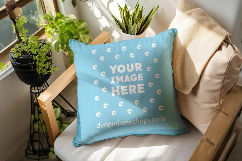 Sky Blue Square Pillow Cover Mockup Template