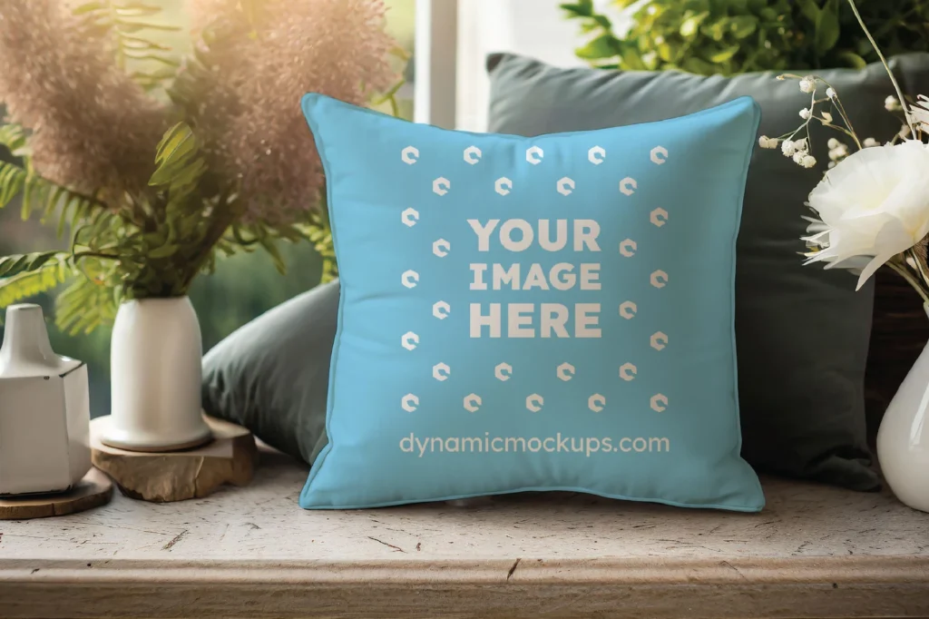 Sky Blue Square Pillow Cover Mockup Template