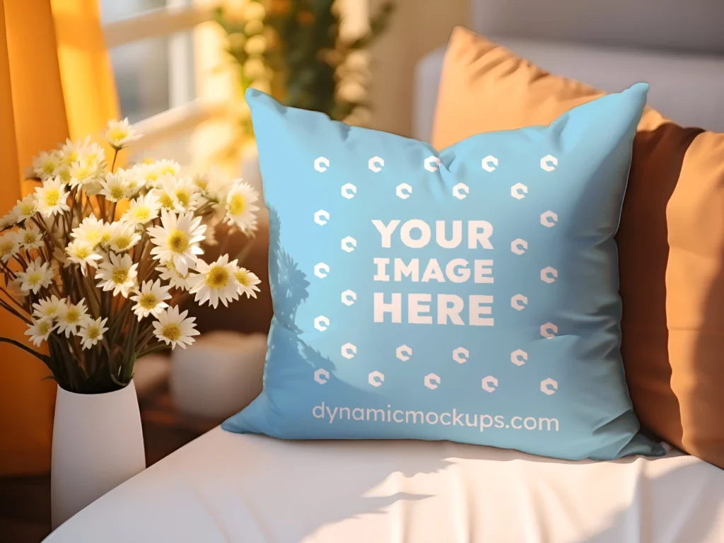 Sky Blue Square Pillow Cover Mockup Template