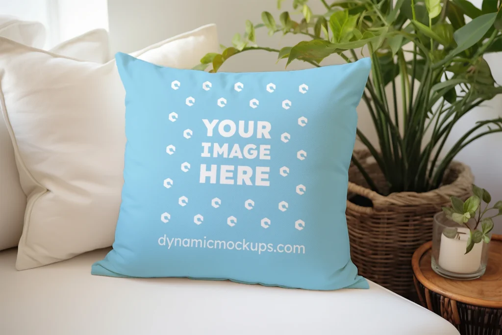 Sky Blue Square Pillow Cover Mockup Template