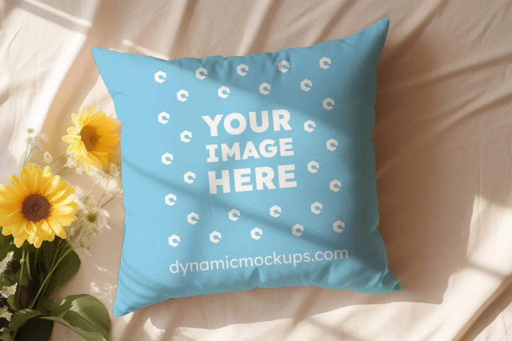 Sky Blue Square Pillow Cover Mockup Template