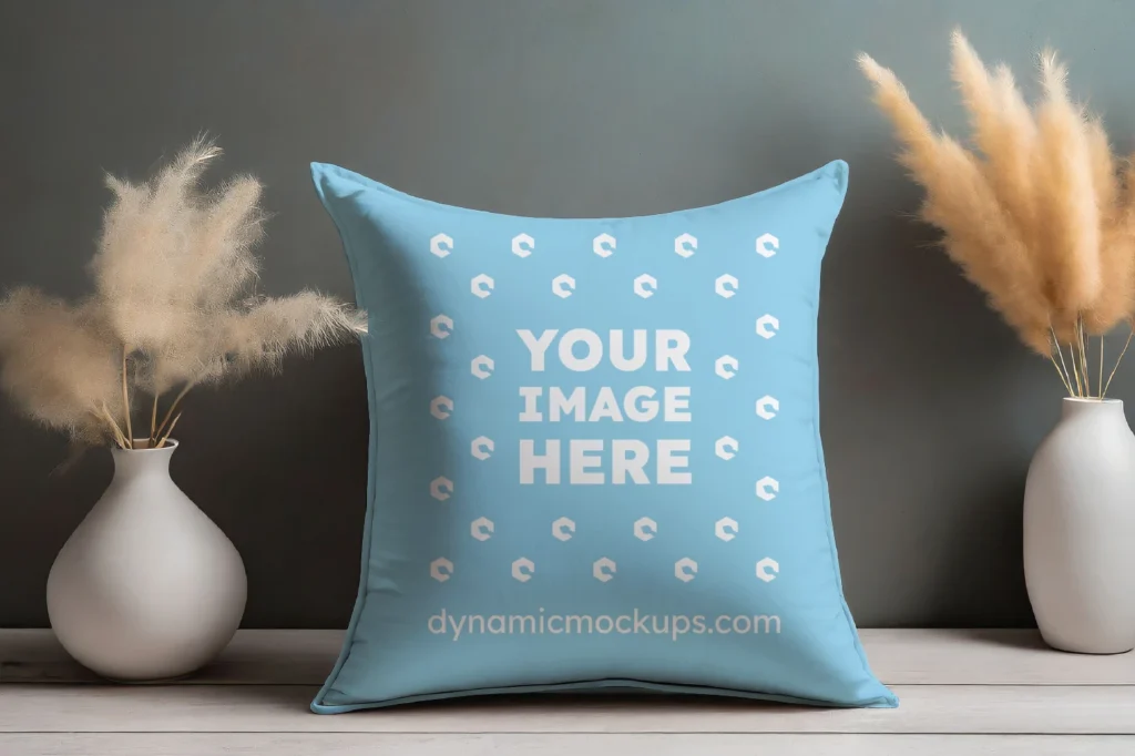 Sky Blue Square Pillow Cover Mockup Template