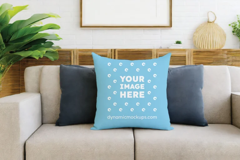 Sky Blue Square Pillow Cover Mockup Template