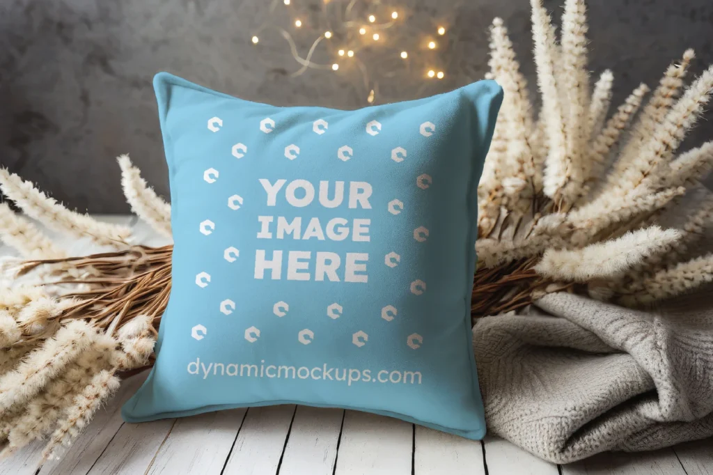 Sky Blue Square Pillow Cover Mockup Template