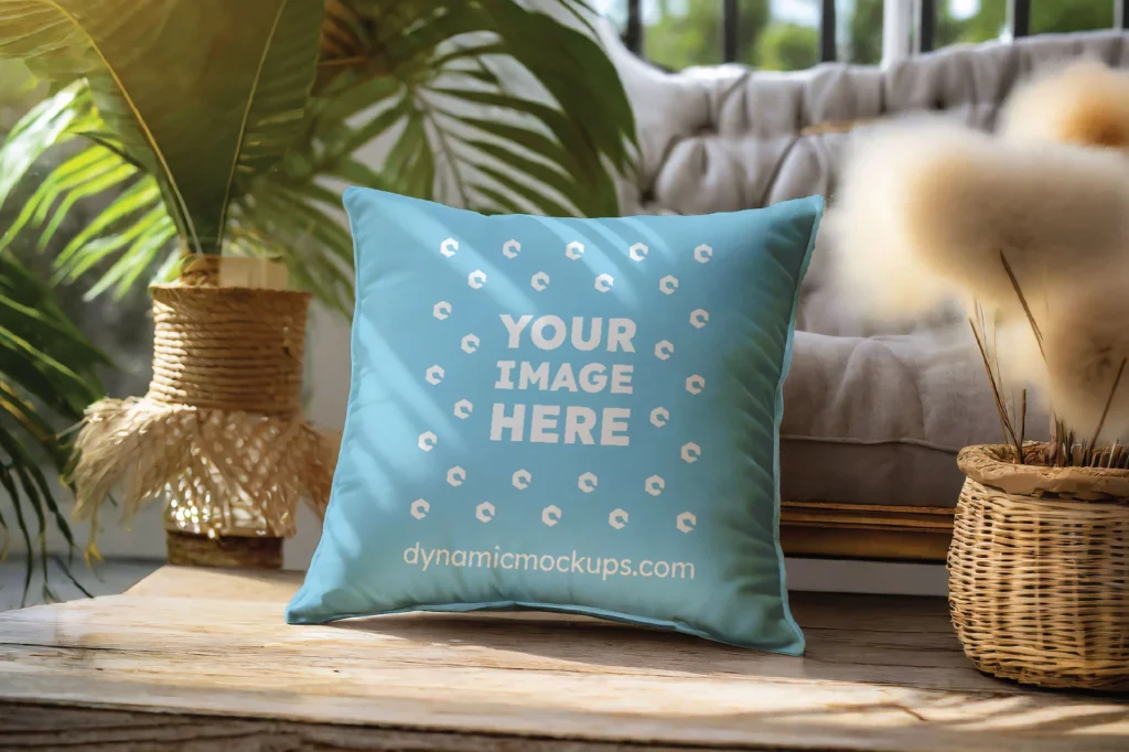 Sky Blue Square Pillow Cover Mockup Template