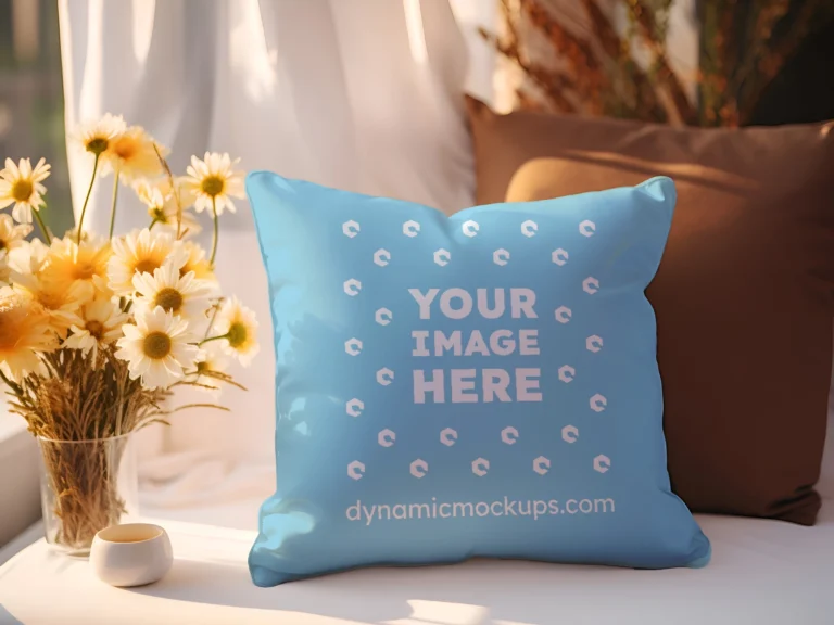 Sky Blue Square Pillow Cover Mockup Template