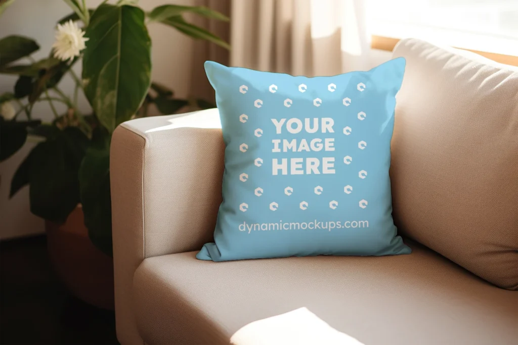 Sky Blue Square Pillow Cover Mockup Template