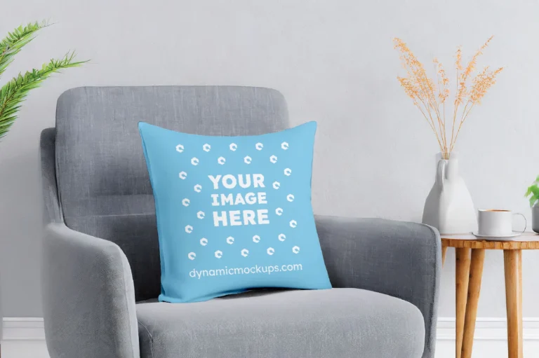 Sky Blue Square Pillow Cover Mockup Template