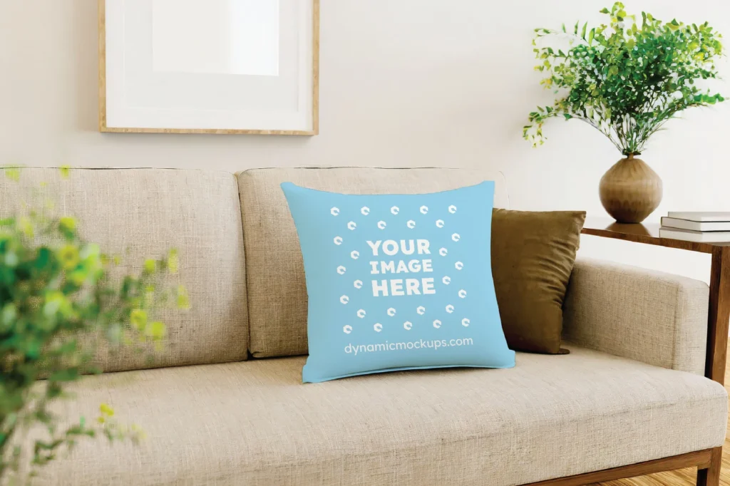 Sky Blue Square Pillow Cover Mockup Template