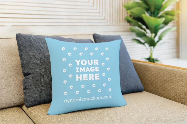 Sky Blue Square Pillow Cover Mockup Template