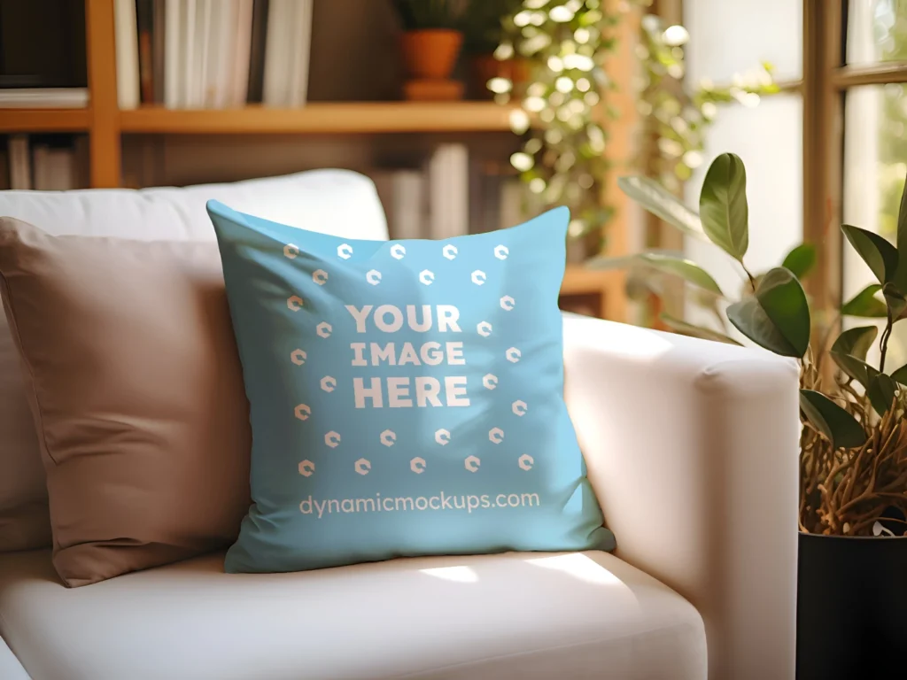 Sky Blue Square Pillow Cover Mockup Template