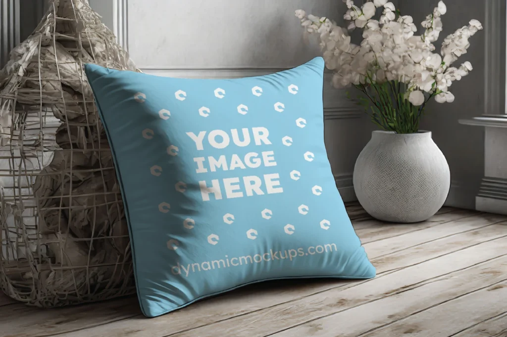 Sky Blue Square Pillow Cover Mockup Template