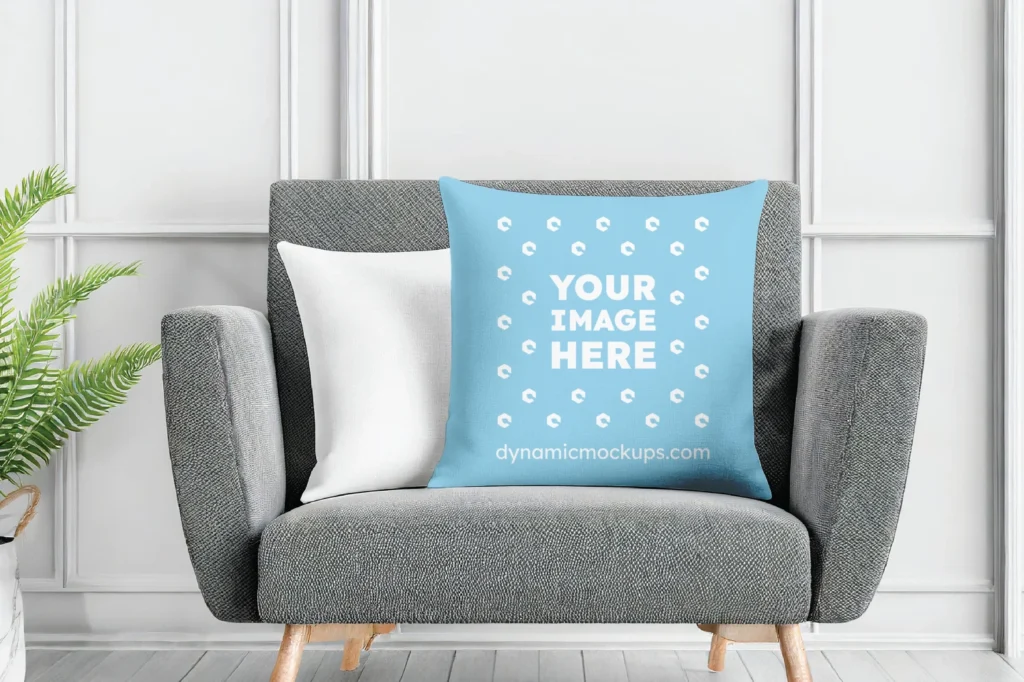 Sky Blue Square Pillow Cover Mockup Template