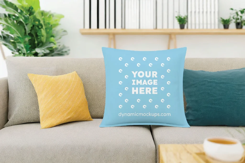 Sky Blue Square Pillow Cover Mockup Template