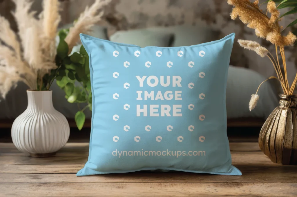 Sky Blue Square Pillow Cover Mockup Template