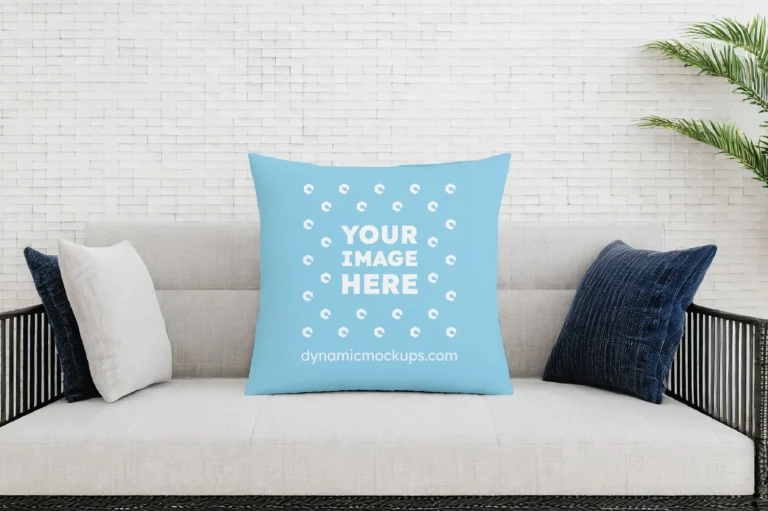 Sky Blue Square Pillow Cover Mockup Template