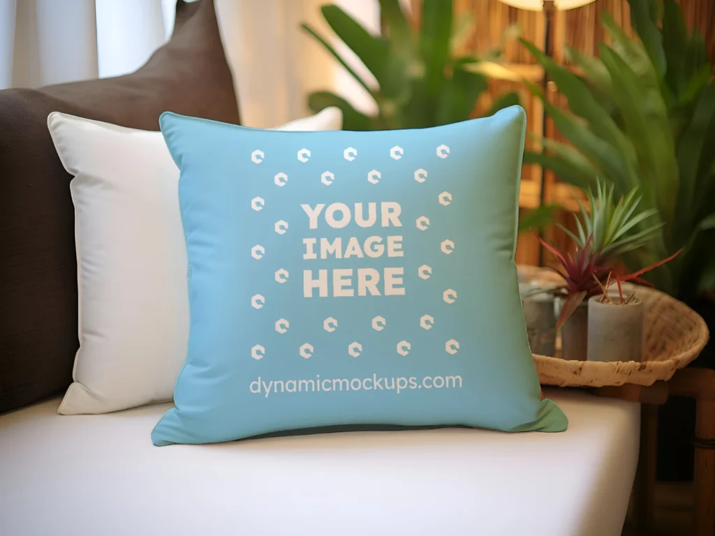 Sky Blue Square Pillow Cover Mockup Template