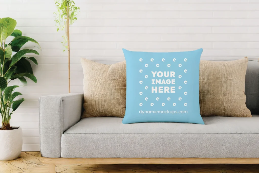 Sky Blue Square Pillow Cover Mockup Template