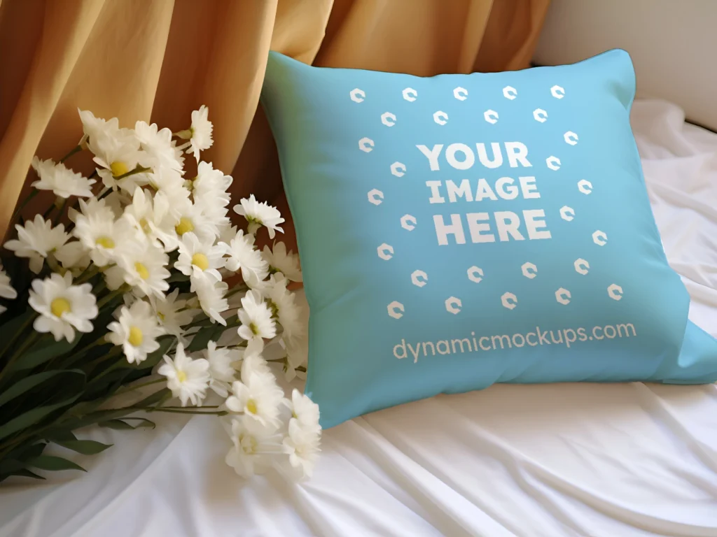 Sky Blue Square Pillow Cover Mockup Template