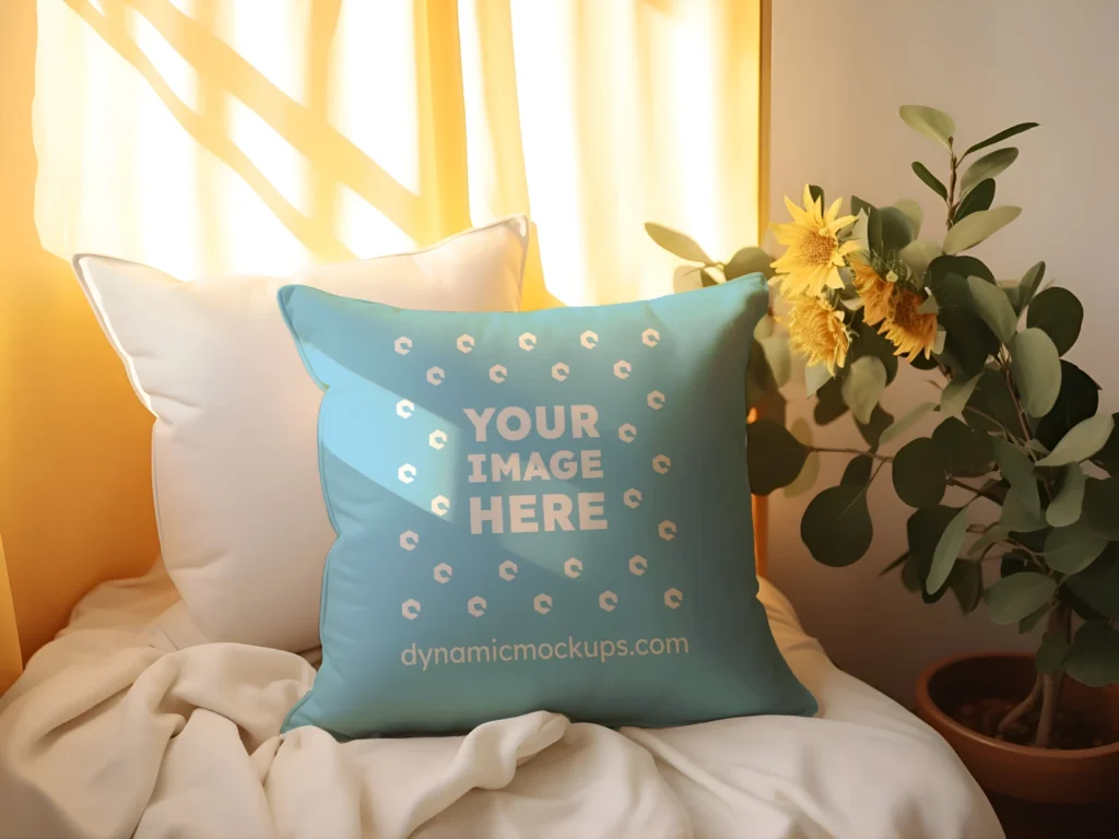 Sky Blue Square Pillow Cover Mockup Template