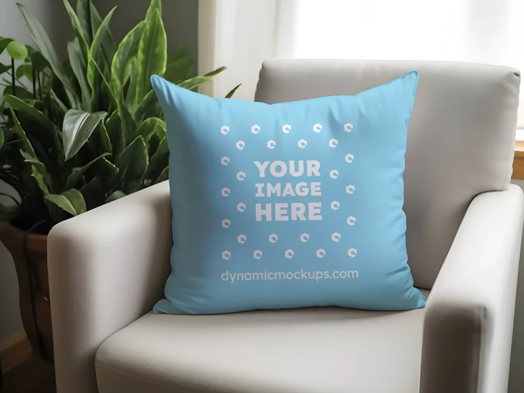 Sky Blue Square Pillow Cover Mockup Template